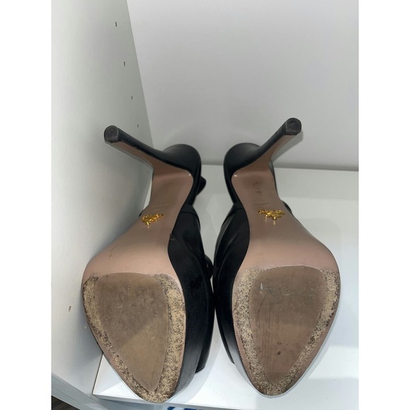 Prada Womens Leather Open Toe Slingback Platform Stiletto Heels Black Size 39 - Picture 3 of 5